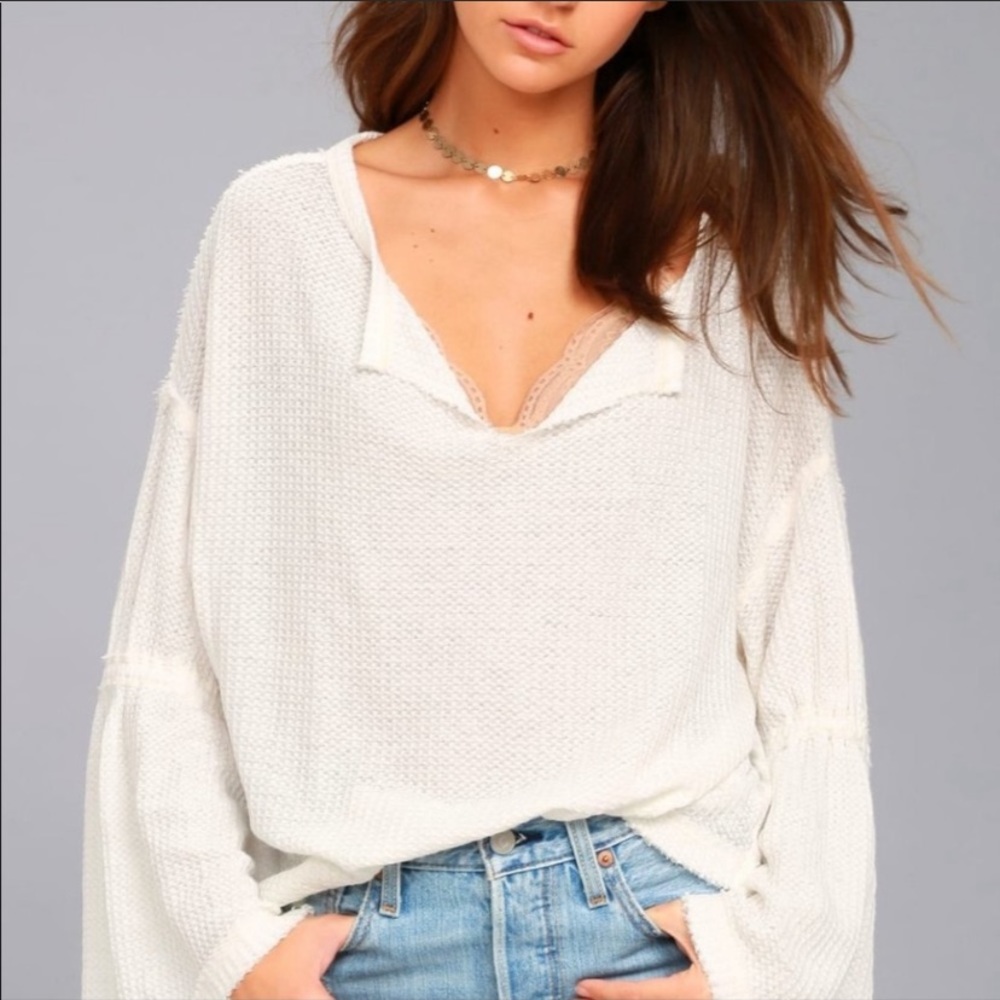 Free people waffle knit, bell sleeve top